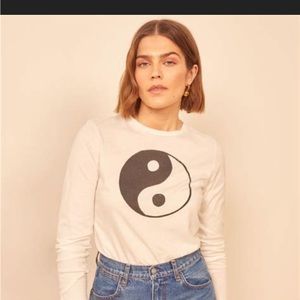 Reformation jeans Yin and yang white long sleeve top